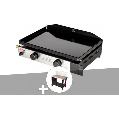 Plancha gaz 2 brûleurs Solia 200 - Somagic + Chariot plancha en métal Salvia