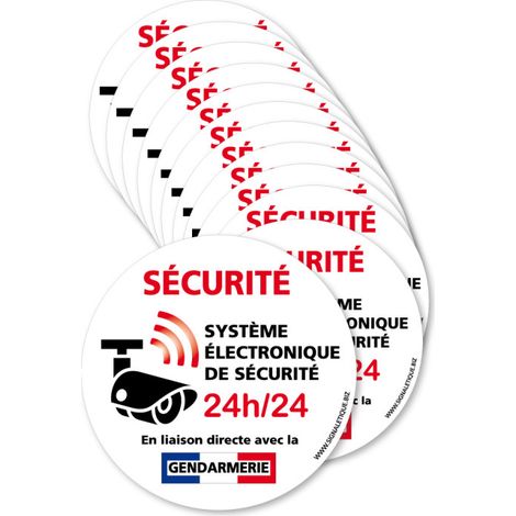 Autocollants dissuasifs Sécurité Système électronique. Lot 12 adhésifs Système Électronique, Liaison directe avec la Gendarmerie - Adhésif - Diamètre 75 mm