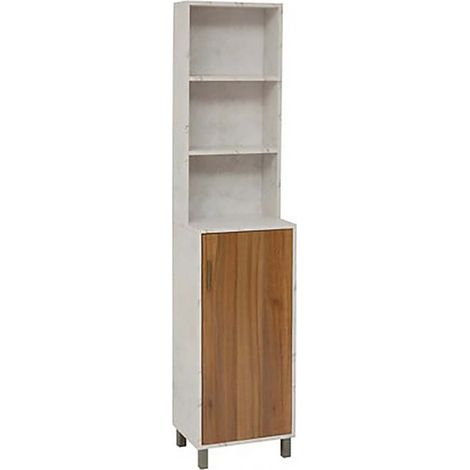 Meuble Colonne de Rangement avec une porte et 3 niches, coloris marron/blanc - Longueur 38 x Profondeur 30 x Hauteur 168 cm (1/5)