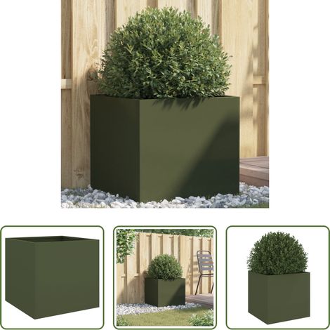 Gartengestaltung - Pflanzkübel Olivgrün 49x47x46 cm Stahl (1/5)