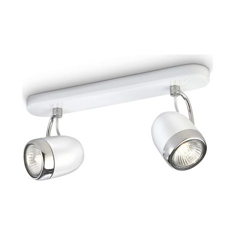 Philips Balsa Barra Spot 2 Luci in Metallo Bianco e Dettaglio Cromo, Lampadina Inclusa [Classe di efficienza energetica D] (1/5)