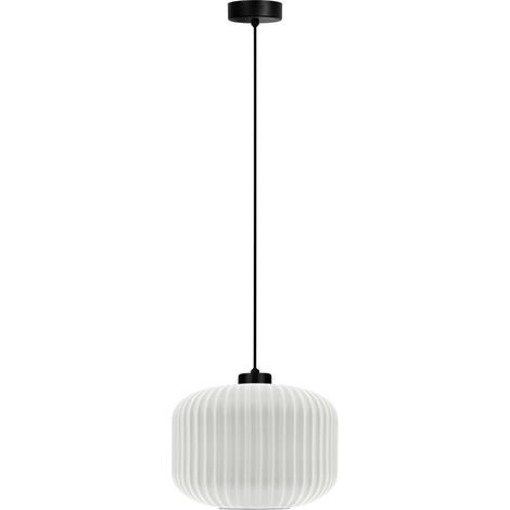 Suspension déco noir/blanc grand verre strié E27 15W (1/4)