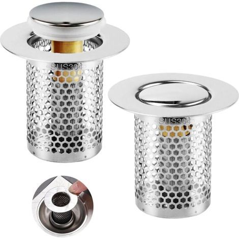 2 Pièces de Crépine de Vidange, Filtre à Evier en Acier Inoxydable Cuisine, 33 × 50 mm Grille Douche, Bonde Evier Pop-Up en Noyau en Laiton, pour Cuisine, Salle de Bain, Baignoire (1/5)