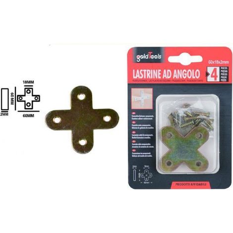 Kaela - Set 4pz Lastrina Lastrine Ad Angolo Forma X 60x18x2mm Con Viti Per Mobili 91232 - (1/2)