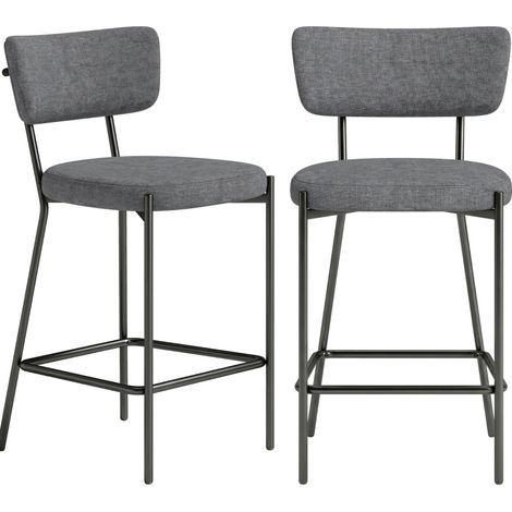Lot de 2 tabourets de bar rembourrés gris avec dossier courbé, pour îlot de cuisine ou coin petit-déjeuner (1/5)