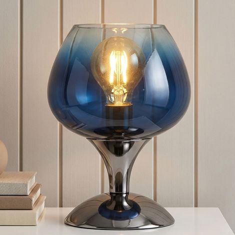 Lampada da tavolo, lampada da soggiorno, vetro blu, metallo nero, H 20,5 cm (1/5)