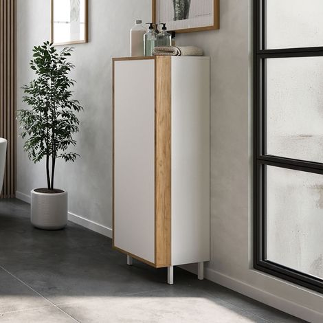 Colonne de salle de bain 39x35x120 cm blanc et naturel - LOPEKA (1/4)