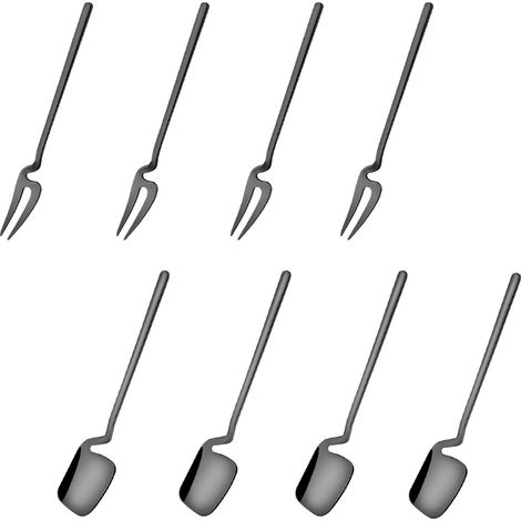 Fourchette Apéritif - Cuillère Dessert - Acier Inoxydable 18/8 - Design Suspendu Concave - Pour Fruits Gâteaux Salades - Lot de 8 Pièces (1/5)