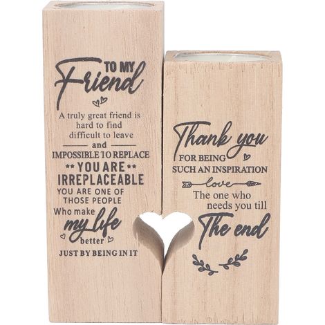 2pcs Porte-bougie en bois gravé cœur avec citation, support bougie forme cœur pour décoration intérieure A01 (1/5)