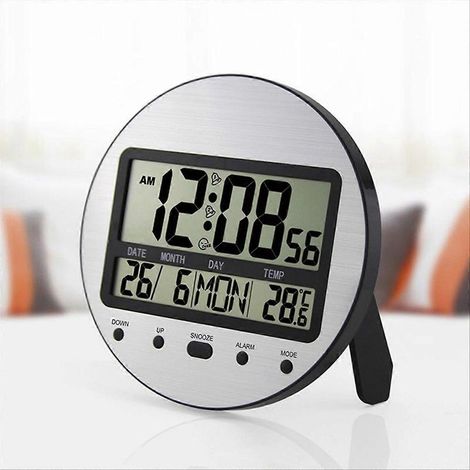 Horloge numérique avec calendrier à réglage automatique, à poser sur bureau ou à fixer au mur, couleur noire (1/5)