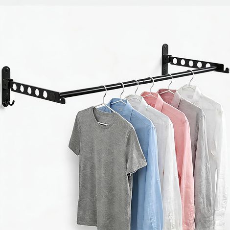Étendoir Mural, Cintre Support de Séchage, Rotation 90° Porte-vêtements Pliable, pour Balcon, Salle Bains, Hôtel (Noir, 2) (1/5)
