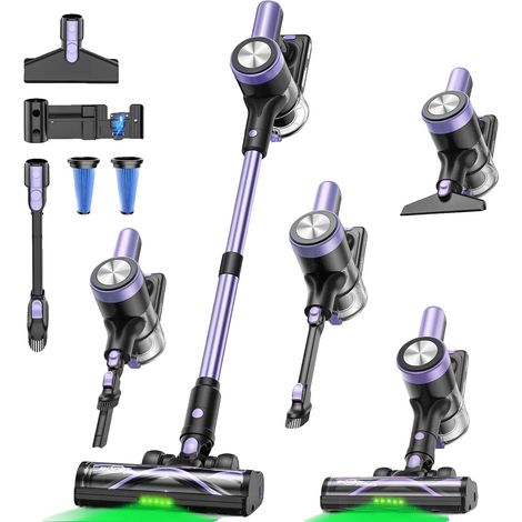 Aspirapolvere senza fili, potente aspirazione, design autoportante, colore viola, spina europea 100V-240V (1/2)