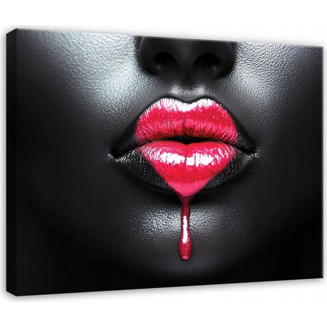 Peinture bouche femme coeur noir pour chambre salon cuisine sur toile 60x40 (1/3)
