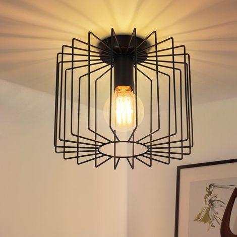 Deckenleuchte Vintage GBLY Deckenlampe Schwarz: Retro Metall Flurlampe Käfig E27 Wohnzimmerlampe Ø27CM Industrial Design Innen Deckenbeleuchtung für Flur Küche Schlafzimmer Balkon Eingang