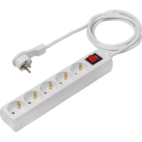 5-fach Steckdosenleiste 2m 230V weiß Flachstecker Bügel IP20