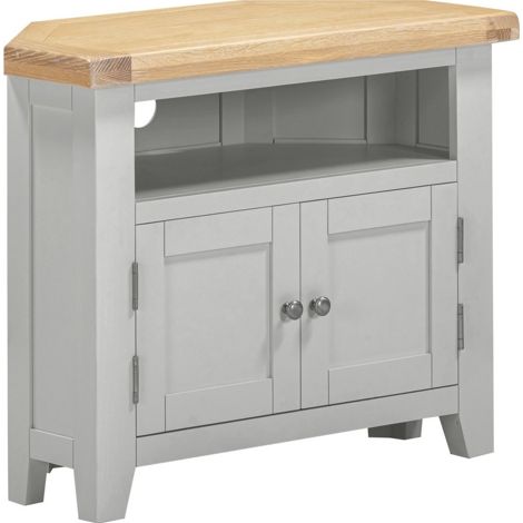 Windsor Corner TV Unit - L40 x W80 x H65 cm - Pebble Grey/Oak