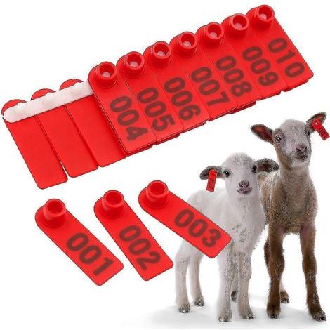 100 Ohrmarken/Clips für Tiere (Schafe, Ziegen), Markierungen und Clips für Ohrmarken, Applikationskarte für Ohrmarken (zum Durchstechen von Schafen), 1 Clip (1/5)