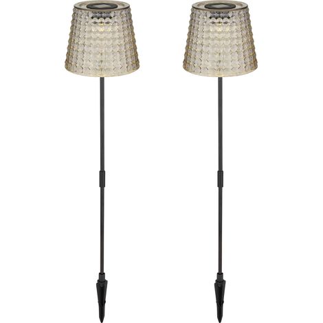 2er Set LED Solar Erdspießleuchten Rauchfarbig, Höhe 60cm (1/3)
