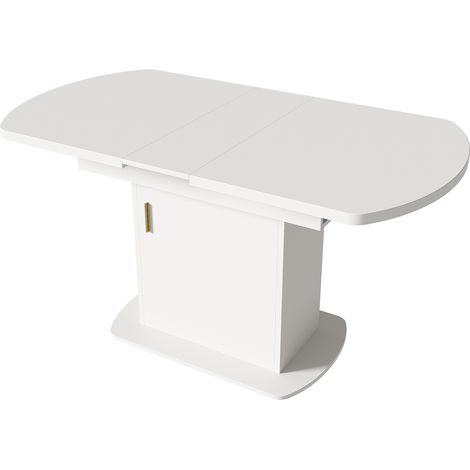 Table à manger ovale extensible avec rangement, L110/130 x P70 x H75 cm, blanc avec poignée dorée (1/5)