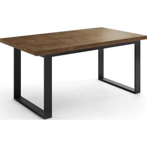 Ausziehbarer Rechteckiger Esstisch im Loft-Stil mit Schwarzen Metallbeinen – Tisch für Wohnzimmer – Ausziehbar von 140 cm auf 180 cm – Made in EU – Lefkas Eiche