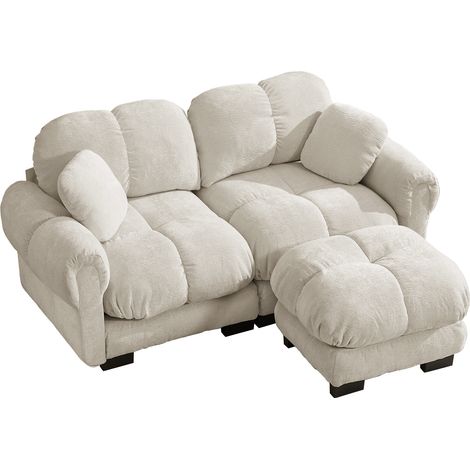 Canapé d'angle modulaire 2 places en chenille, forme en L, coussins épais, couleur kaki clair (1/5)