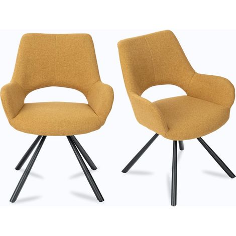 Meuble Cosy Lot de 2 Chaises Salle à Manger avec Dossier et Accoudoirs Fauteuil pour Salon Cuisine Bureau, Siège Rembourré en Tissu Pieds en Métal, Jaune, 58,5x59x81cm (1/5)