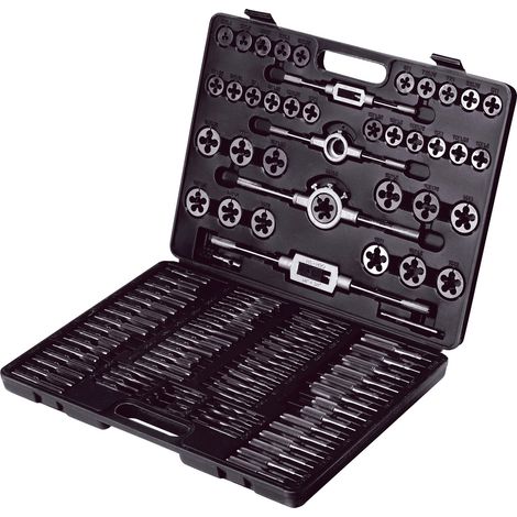 TOOLCRAFT TO-9913164 gehärteter legierter Stahl, Wolframstahl Gewindebohrer- und Schneideisensatz