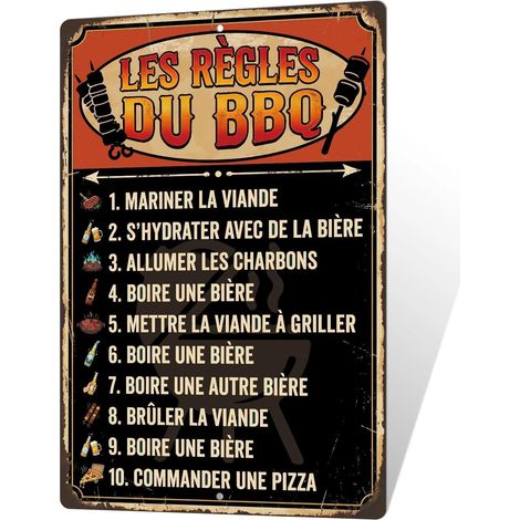 Plaque Aluminium 20x30 cm “Les règles du BBQ”, Panneau métal Humour apéro bière, déco Murale Vintage Cuisine d’été terrasse Jardin, Affiche Barbecue grillades, idée Cadeau Papa (1/5)