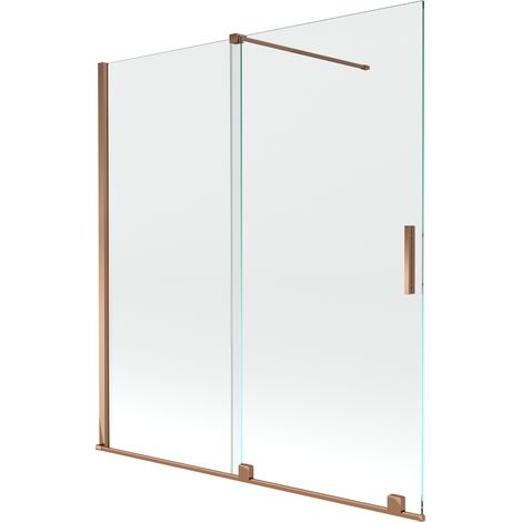 Mexen Velar mampara de ducha de 2 hojas deslizantes 150 x 150 cm, transparente, oro rosa - 896-150-000-01-60