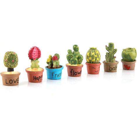 Mini cactus miniatures, plantes succulentes en pot, décoration pour maison de poupée (7 pièces) (1/5)