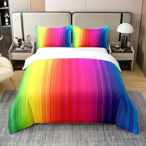 Parure De Lit Rayures Colorées Housse De Couette 220x240cm 100% Coton Enfants Adolescents Géométrie Literie Conception Simple Literie Chambre À Coucher Décoration (1/5)