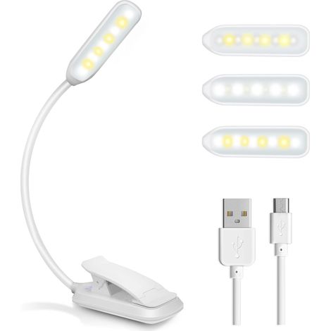 Lampe De Lecture - 9 Led Rechargeable Usb - Variation Continue De Luminosité - 3 Modes De Couleur - Clip Flexible 360° - Pour Lecture Au Lit - 1 Pièce (1/5)
