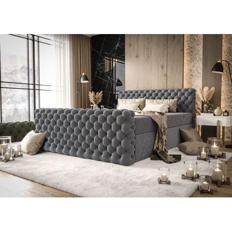 Lit Boxspring Figo Iv - Bleu - 180x200 Cm - Lit Moderne - Literie Confortable - Matelas À Ressorts Ensachés (1/5)