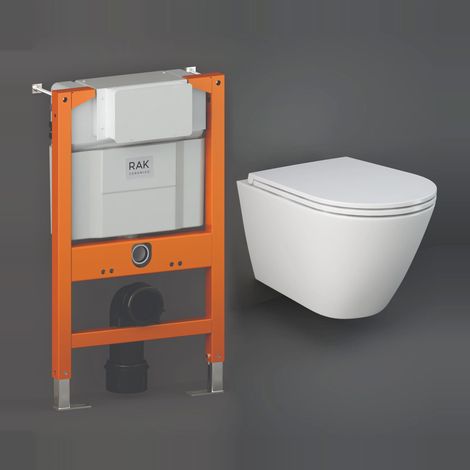 RAK Resort Rimless Wall Hung Toilet with Ecofix 820mm Toilet Frame - Slim Sandwich Soft Close Seat (1/5)