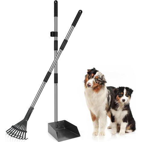 Dog Poop Scoop, Adjustable Long Handle, Metal Paddle, Rake, Shovel, for Large, Medium, and Small Dogs, for Grass, Dirt, Gravel - Set of 2 - Pack