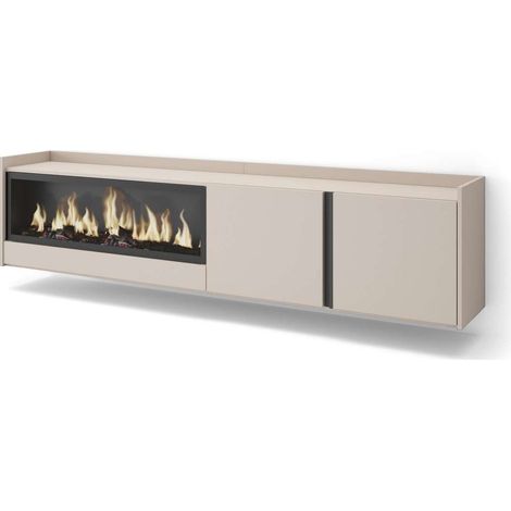 Mueble TV Salares-01 de 212x50x35 cm con chimenea eléctrica XXL, suspendido, color beige (1/4)