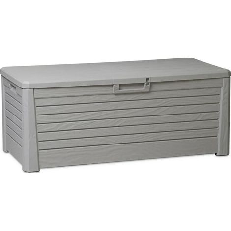 Coffre de jardin en résine 550 litres – Dimensions 147 x 72 x 60 cm – Résistant aux UV et intempéries – Finition effet bois – Toolmax