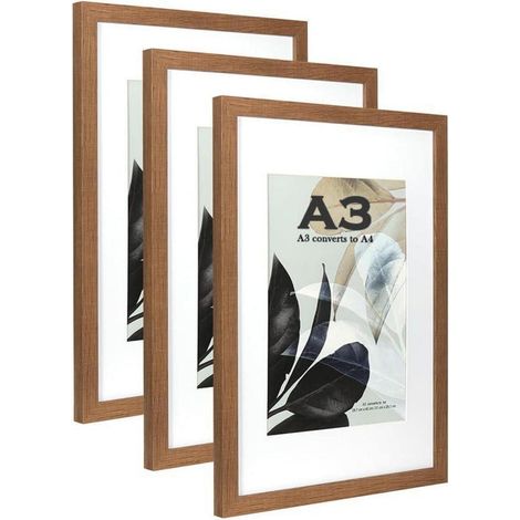 Bilderrahmen A3 mit Passepartout für A4, Holzoptik, 3 Stück (1/5)