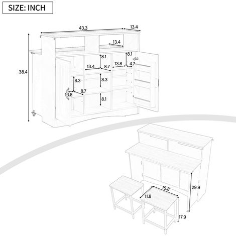 MEUBLIV Isla de cocina con ruedas blanca 110x34-68x97,5 cm con 2 taburetes plegables (1/5)