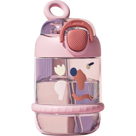 Bouteille d'eau enfant 450 ml en plastique étanche et résistante aux chocs, pratique, avec paille, rose, parfaite pour la maison, l'école et les déplacements. (1/5)