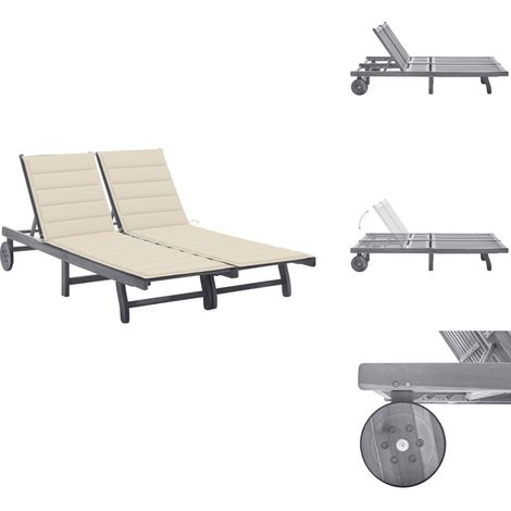 The Living Store Chaise longue de jardin 2 places avec coussin Gris Acacia - Chaise longue bois (1/5)