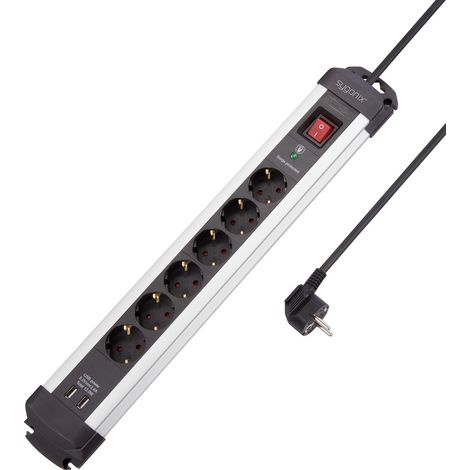 Sygonix SY-4755604 Überspannungsschutz-Steckdosenleiste 6fach Silber, Schwarz  1 St.