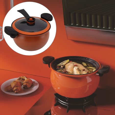 Olla a presión micro, con revestimiento antiadherente, 7 l, naranja - Multifuncional para una cocción rápida. (1/5)