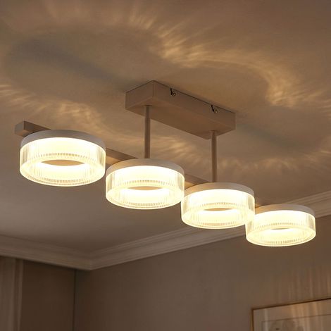 LED Deckenleuchte Ringe sandfarben Designlampe Esszimmerleuchte Wohnzimmerlampe, Metall, 24W 1600Lm warmweiß, LxBxH 67x13x19,5 cm