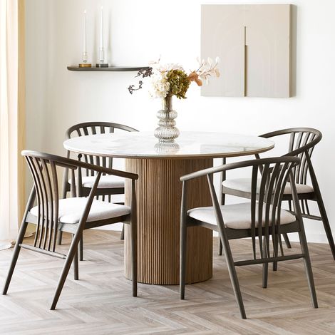 Isa table de salle à manger Ø140cm plateau de table céramique blanc, brun. (1/5)