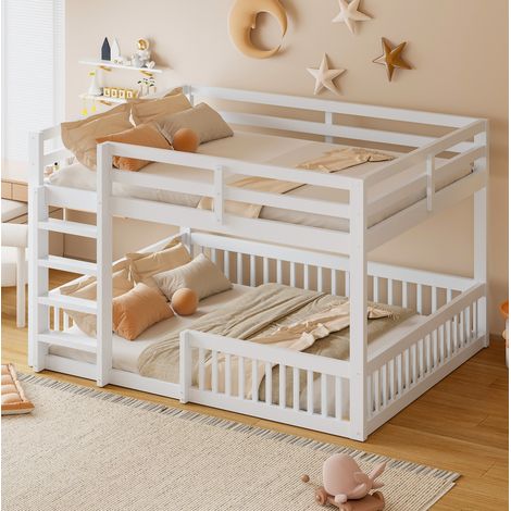 Litera 160/200 cm blanco de madera con barandillas, diseño clásico y ahorro de espacio (1/5)
