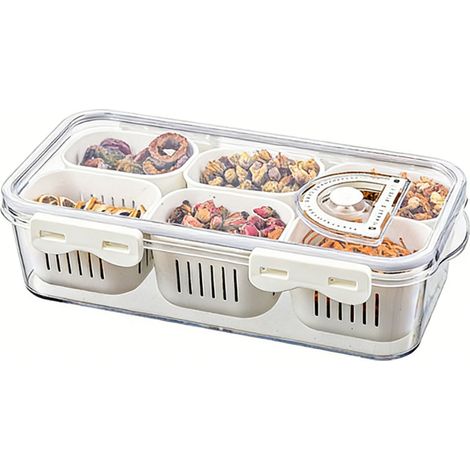 Unterteilter Kühlschrank-Organizer, luftdichter Kühlschrankbehälter mit Deckel, Belüftungsventil, Datumsanzeige für Obst und Gemüse, 6 Fächer, transparent (1/5)