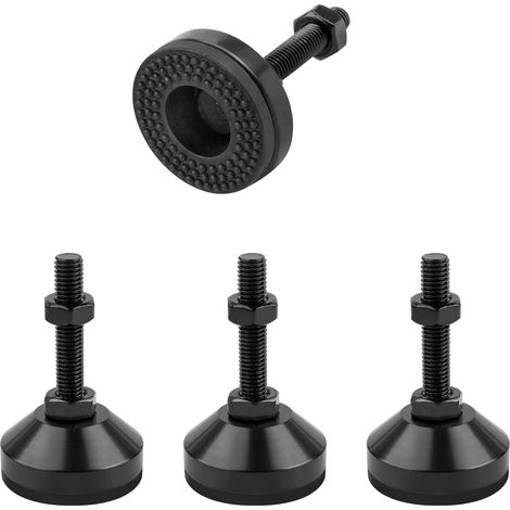 Lot de 4 pieds de nivellement réglables avec bride Base anti-vibrations et antidérapante pour meubles oscillants Protection robuste contre les rayures pour tous les types de sols – M10 x (1/5)