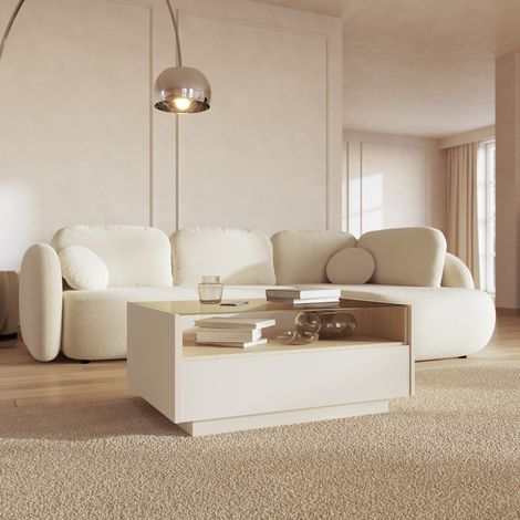 Mesa de Centro Karisasa, un Cajón, un Compartimento, Forma Rectangular, 96x40x43h cm Beige (1/5)