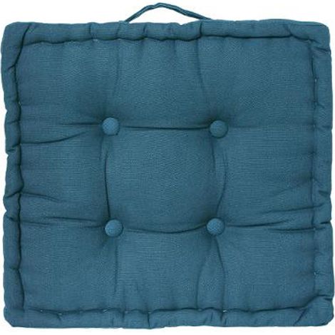 Lot de 4 coussins de sol en coton, coloris bleu canard - Dim : L 40 x l 40 x H 8 cm - PEGANE -